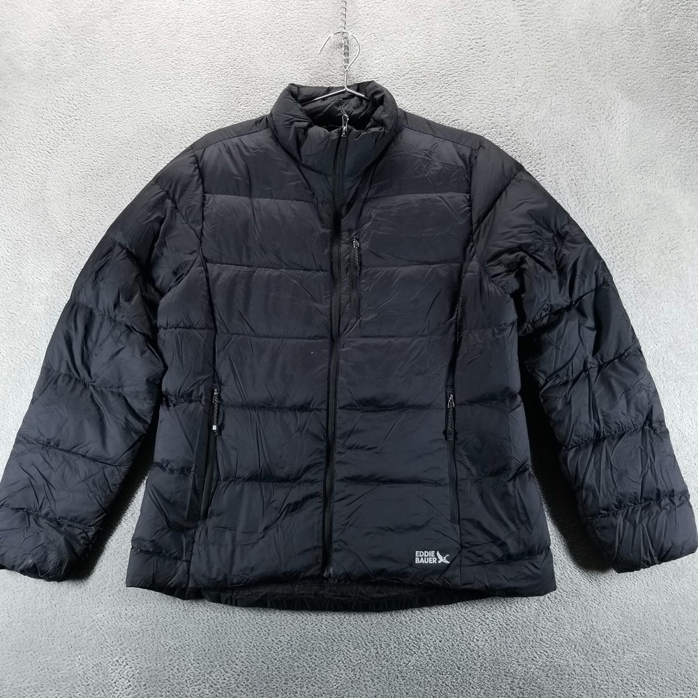 Eddie Bauer‎ Jacket Womens Large Black 650 Down Puffer Packable Outdoor Full Zip